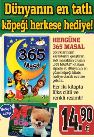 365 Güne Masal Kitabı - Süper Hediyeli!<br />Dünyanın En Tatlı Köpeği Hediye<br />(2 Kitap Birarada / Ciltli / Renkli)