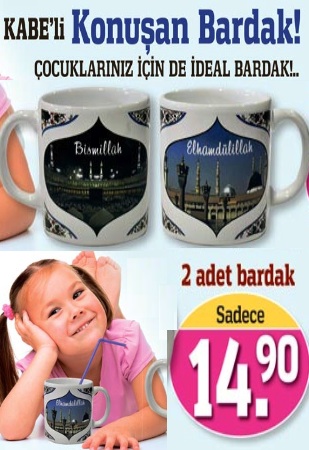 Kabe'li Besmele Çeken  <br />Bardak Seti <br />(2 Konuşan bardak <br />Birarada)