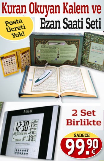 Kuran Okuyan <br />Kalem ve <br />Ezan Saati Seti<br />(2 Set Birarada)<br />Kısa Süreli Kampanya