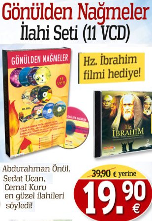 Gönülden Nagmeler Seti<br />Hz. Ibrahim Filmi Hediye<br />(11 VCD + 1 Film Birlikte)<br />En Güzel Ilahiler