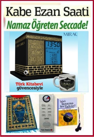 Kabe Ezan Saati ve <br />Namaz Öğreten Seccade <br />(1 Ezan Saati + 1 Seccade Seti + 2 Kitap + 1 Kabeli Bardak + 1 Kulaklık